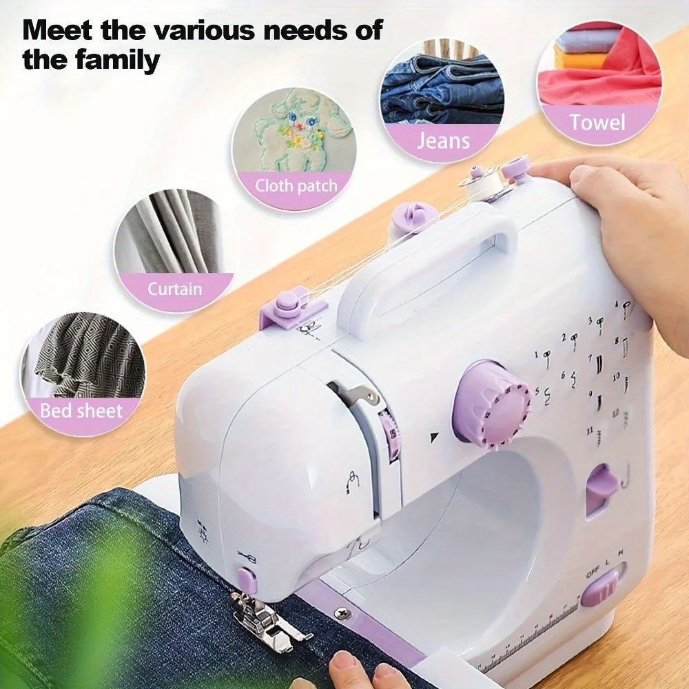 Electric Sewing Machine with Extension Table Foot Pedal Light and Sewing Kit Tools for 12 Built-in Stitches and 2 Speeds