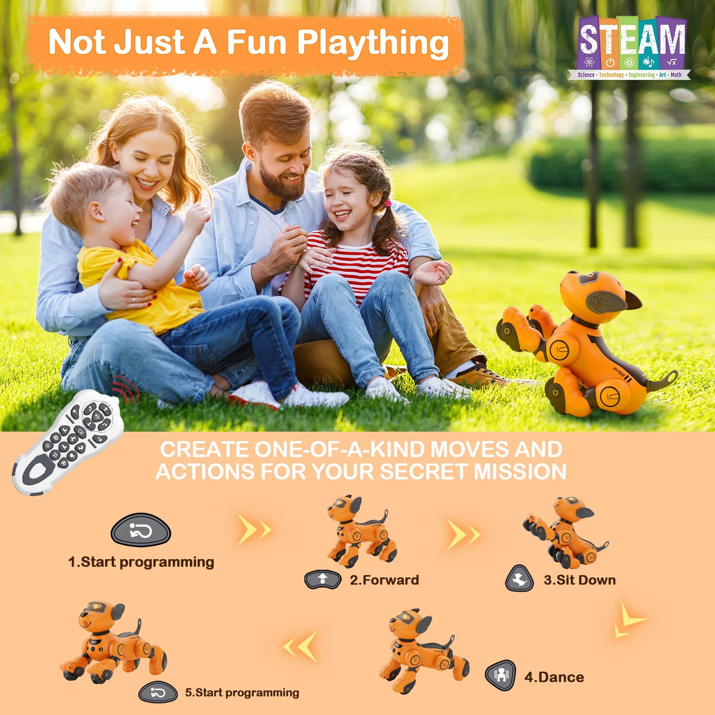 VATOS Robot Dog Toy for Kids with Voice Control 2.4GHz Remote Control Touch Sensor 20 Plus Modes Puppy Toy for Girls Orange