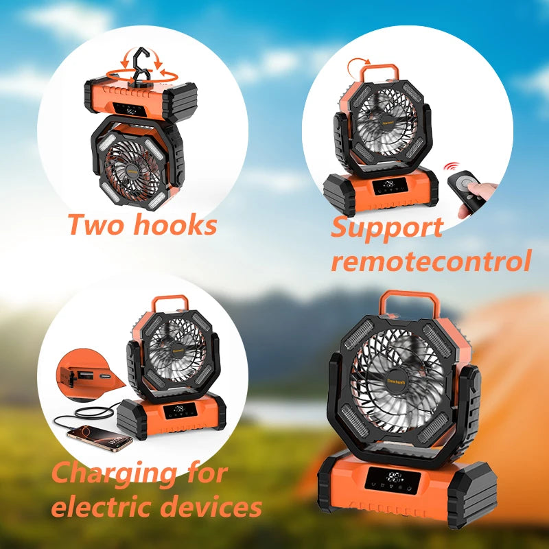 2025 20000mAh LED Camping Fan Touch Control 5 Speeds