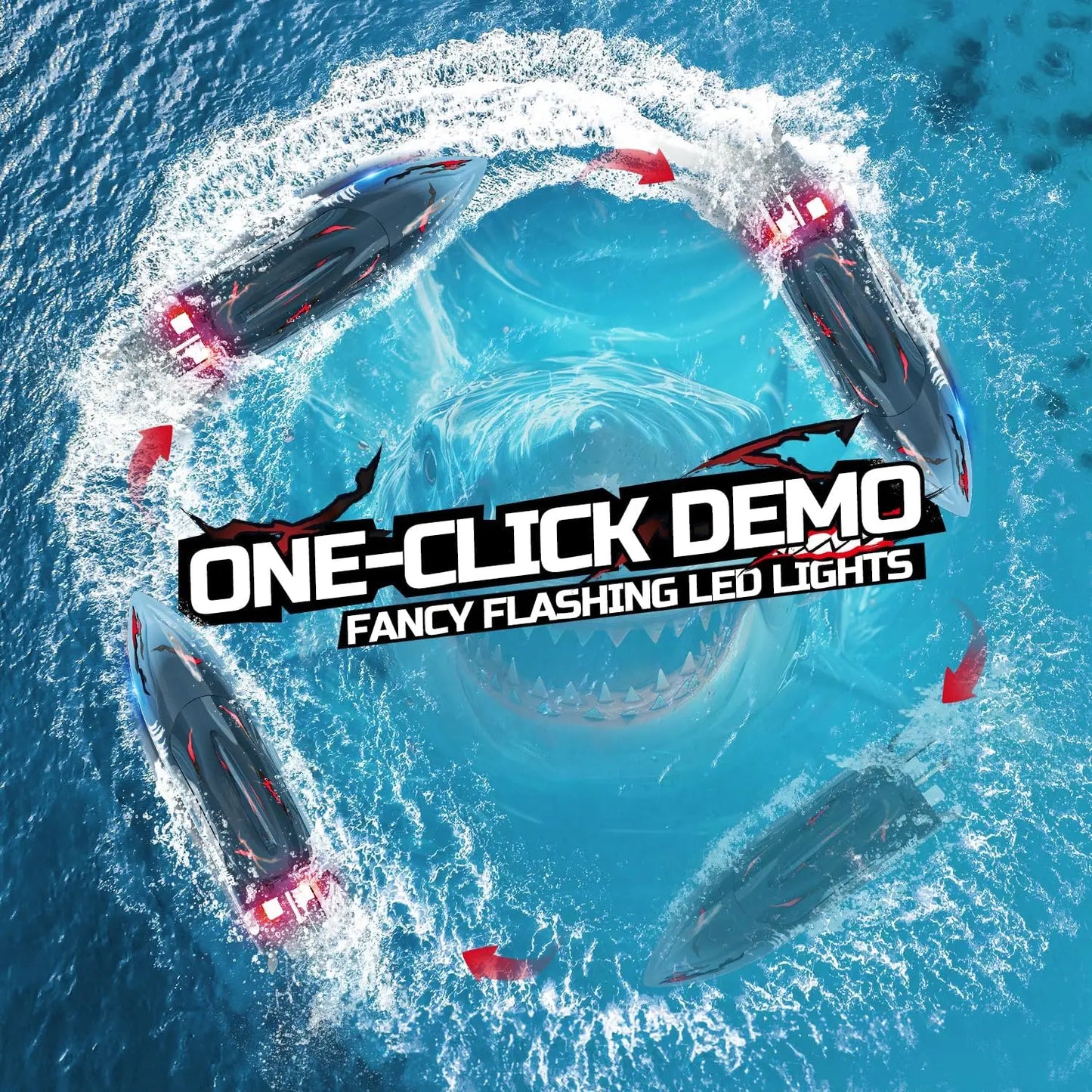 DEERC RC Shark Boat DE 2104 48 km/h Remote Control Speed Boat with LED Lights Ideal Summer Gift