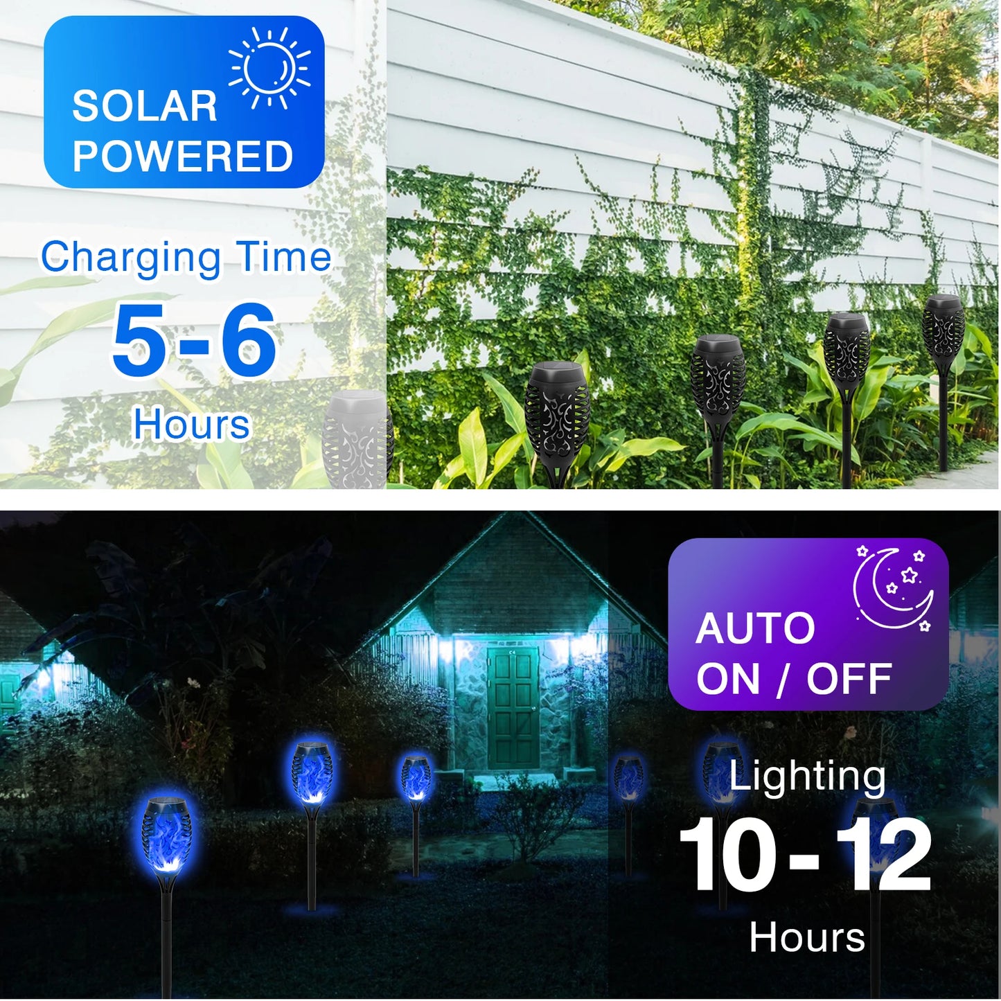 Blue Solar Torch Lights 8 Pack Outdoor Waterproof Decor