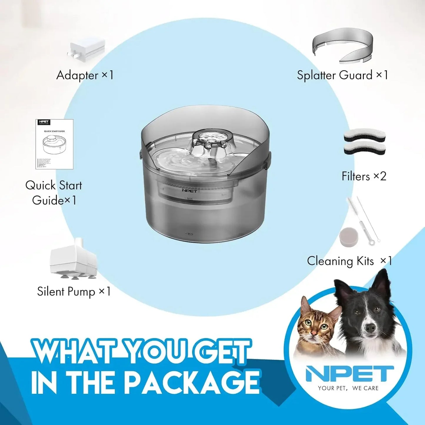 NPET 2 Gallon Dog Water Fountain With Splatter Guard