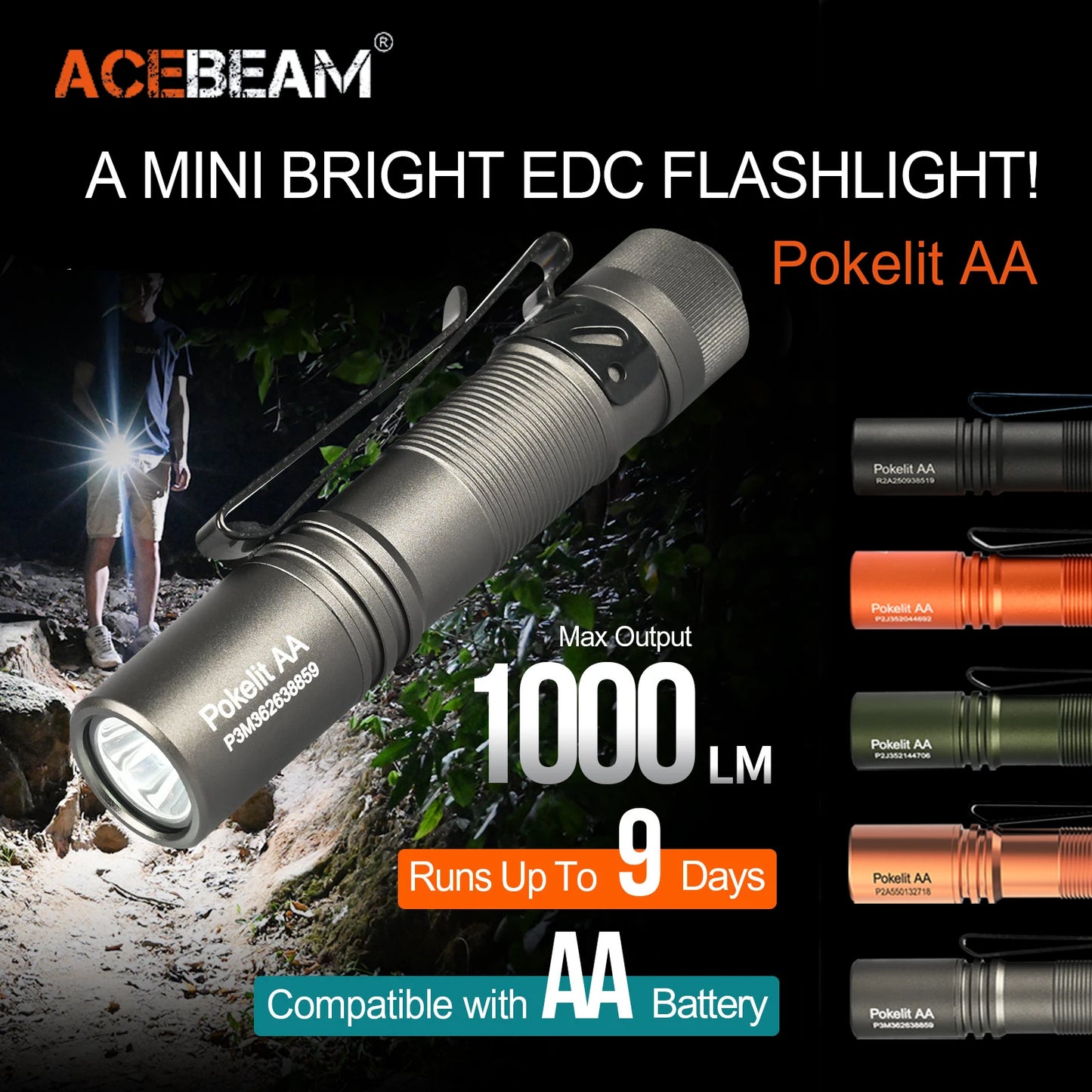 Acebeam Pokelit AA EDC Flashlight 1000 Lumen USB C Recharge