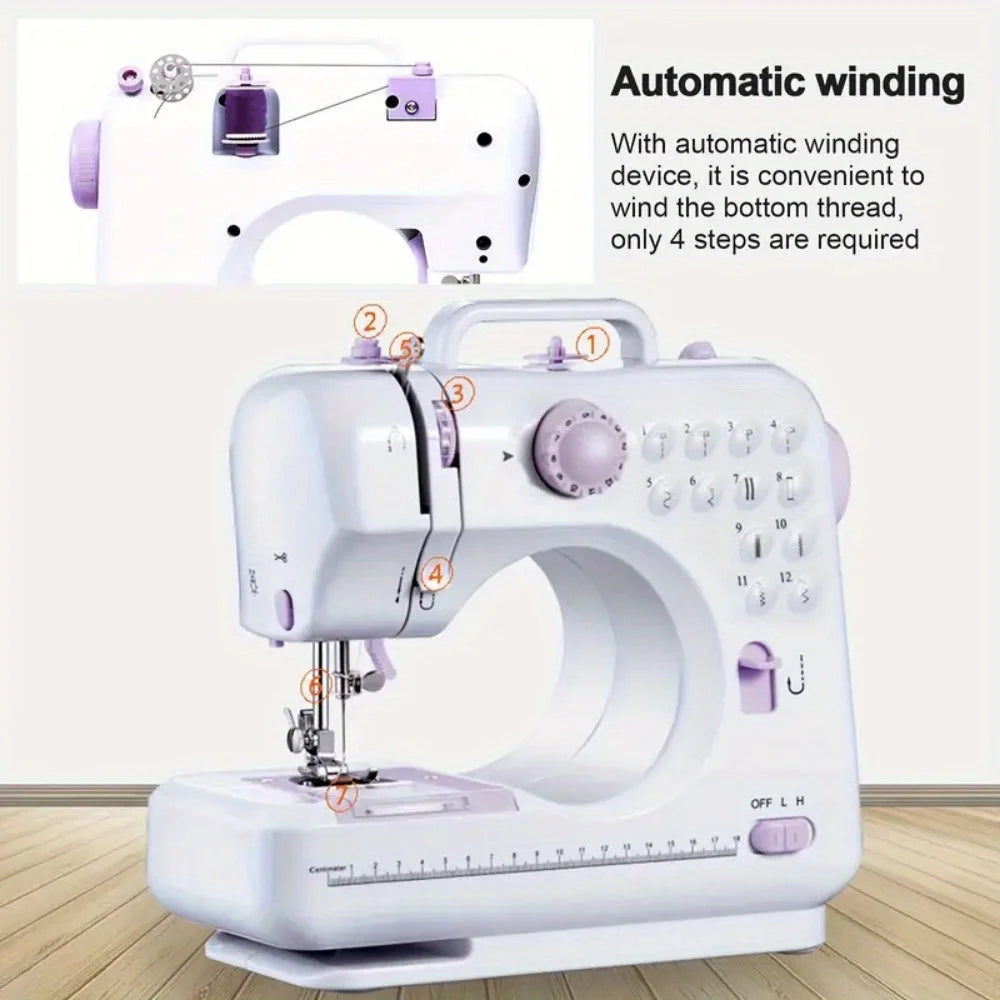 Electric Sewing Machine with Extension Table Foot Pedal Light and Sewing Kit Tools for 12 Built-in Stitches and 2 Speeds