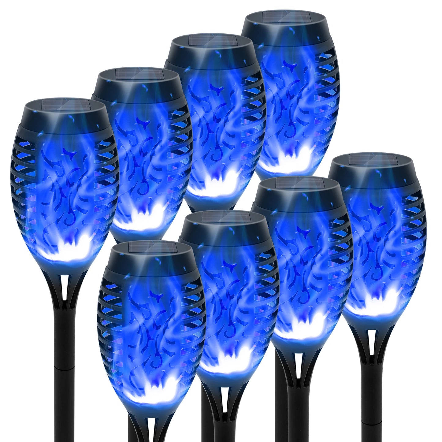 Blue Solar Torch Lights 8 Pack Outdoor Waterproof Decor