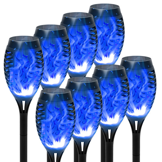 Blue Solar Torch Lights 8 Pack Outdoor Waterproof Decor