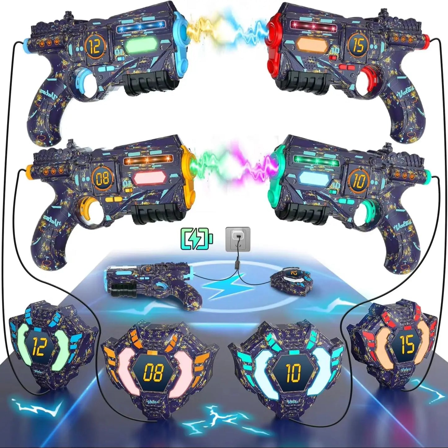 Vatos Rechargeable Health Value Data Sync Laser Tag Gun Infrared Laser Tag Set with 4 Vests and Glowing Lights for Adults