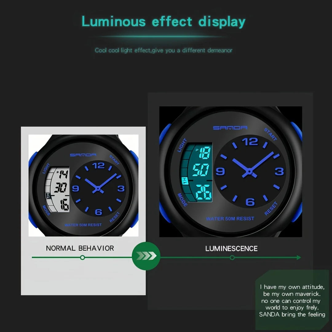 Fashionable Digital Dual Display Watch For Men Luminous