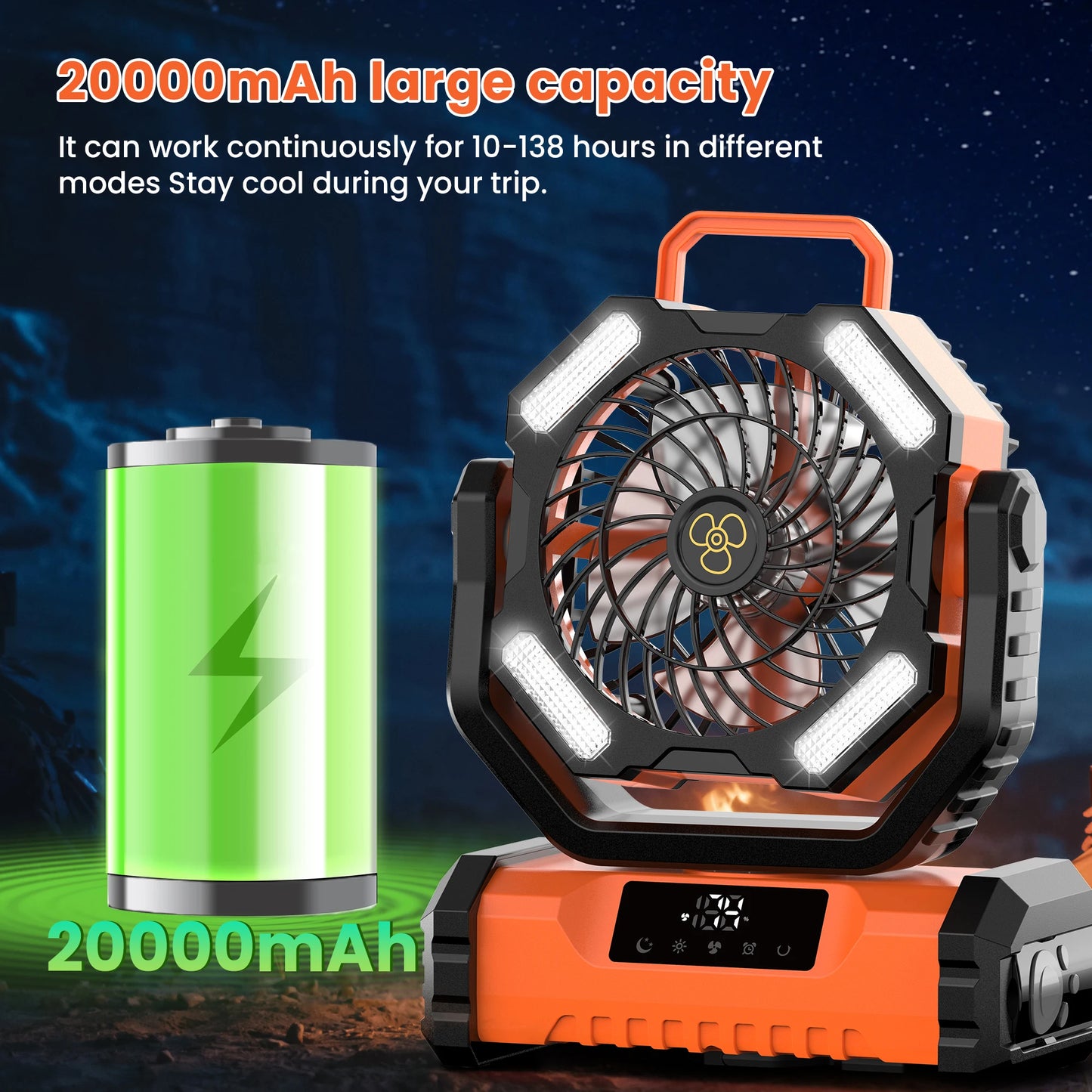 2025 20000mAh LED Camping Fan Touch Control 5 Speeds