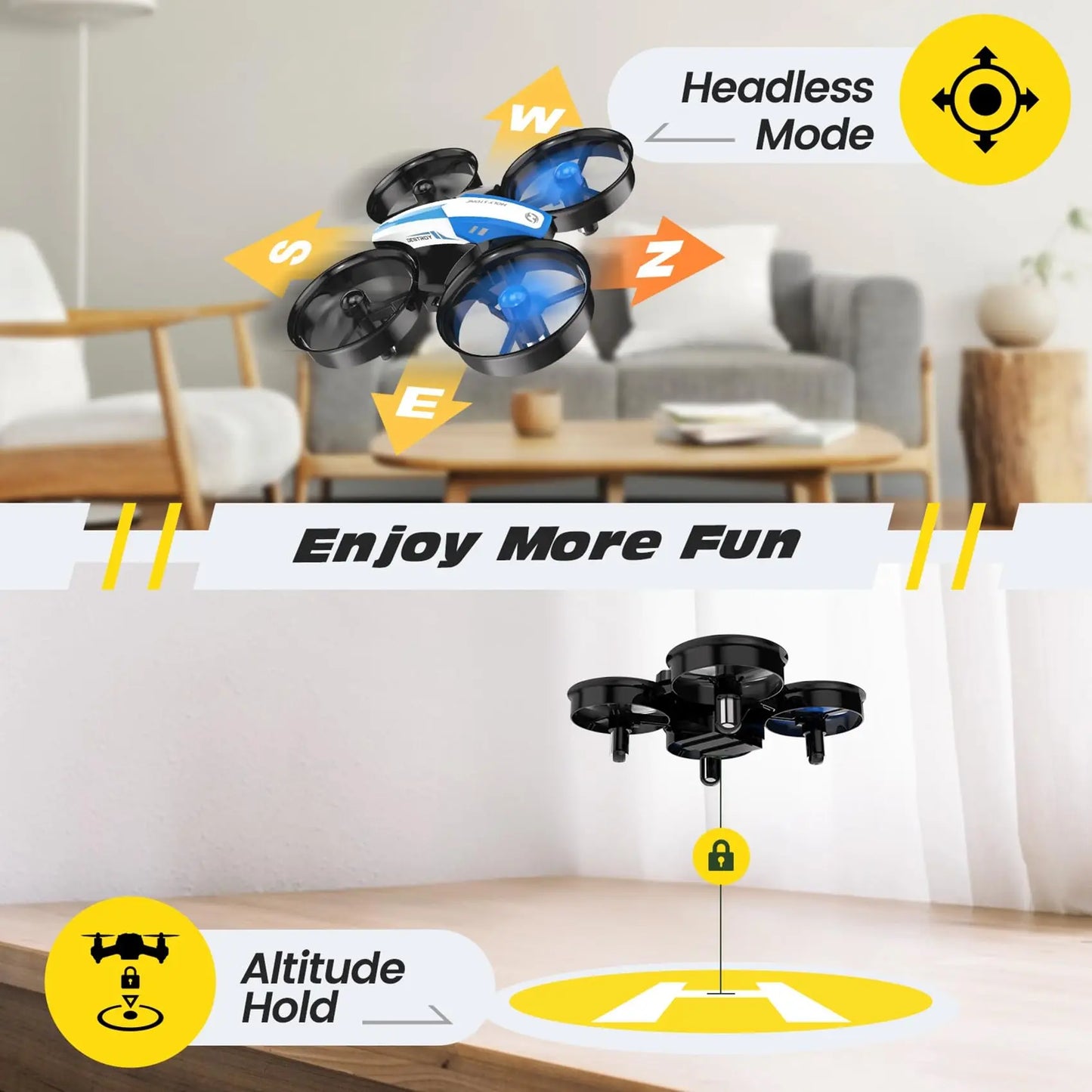 Holy Stone Mini Drone for Kids Beginners RC Nano Quad Indoor Hover 3D Flips Headless 3 Batteries Gift for Boys Girls Blue