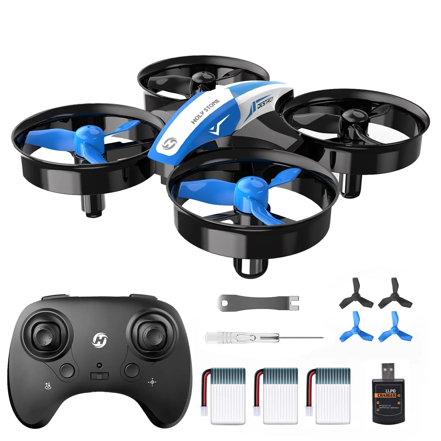 Holy Stone Mini Drone for Kids Beginners RC Nano Quad Indoor Hover 3D Flips Headless 3 Batteries Gift for Boys Girls Blue