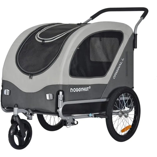 Original Large Pet Bike Trailer and Stroller 2 in 1 for Dogs up to 78 Pounds with Parking Brakes Easy Folding Cart Frame and Quick Release Wheel
