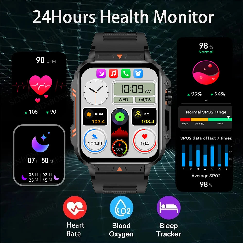 Senbono Military Smartwatch IP68 Bluetooth Heart Rate