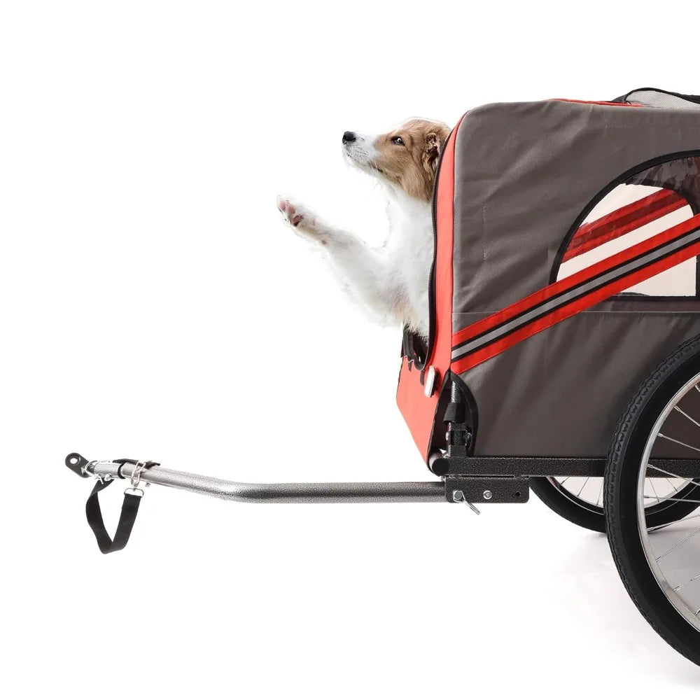 Heavy Duty Foldable Utility Pet Stroller for Dogs with Smooth Ride Zippered Access and Ventilation in Grey and Red