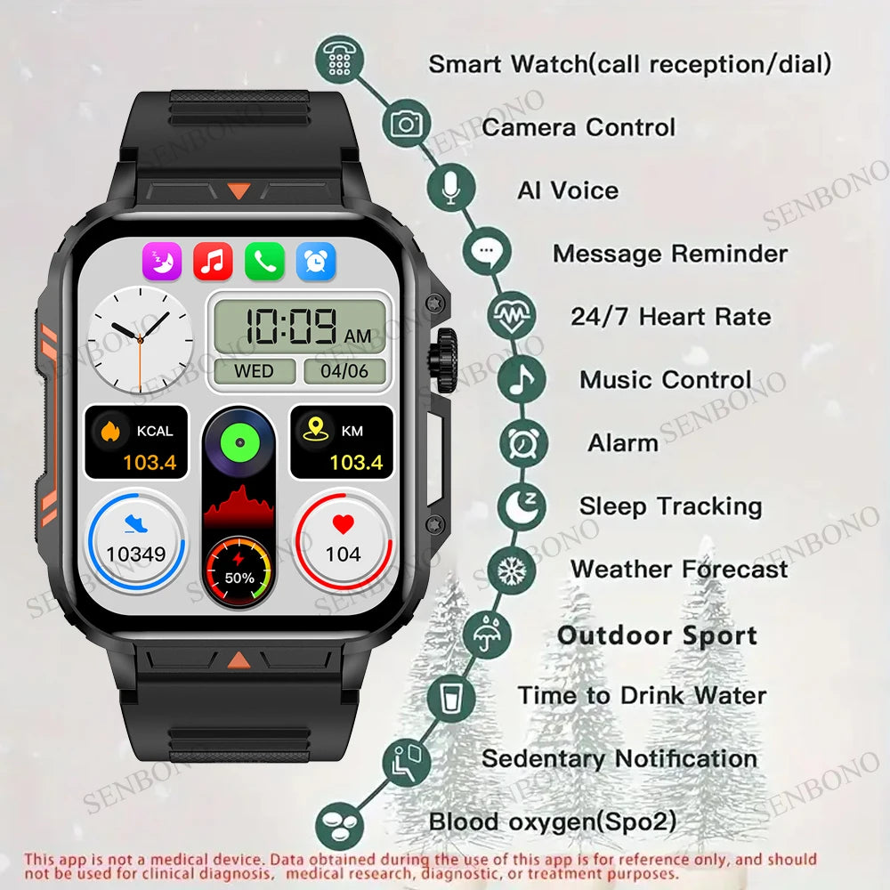Senbono Military Smartwatch IP68 Bluetooth Heart Rate
