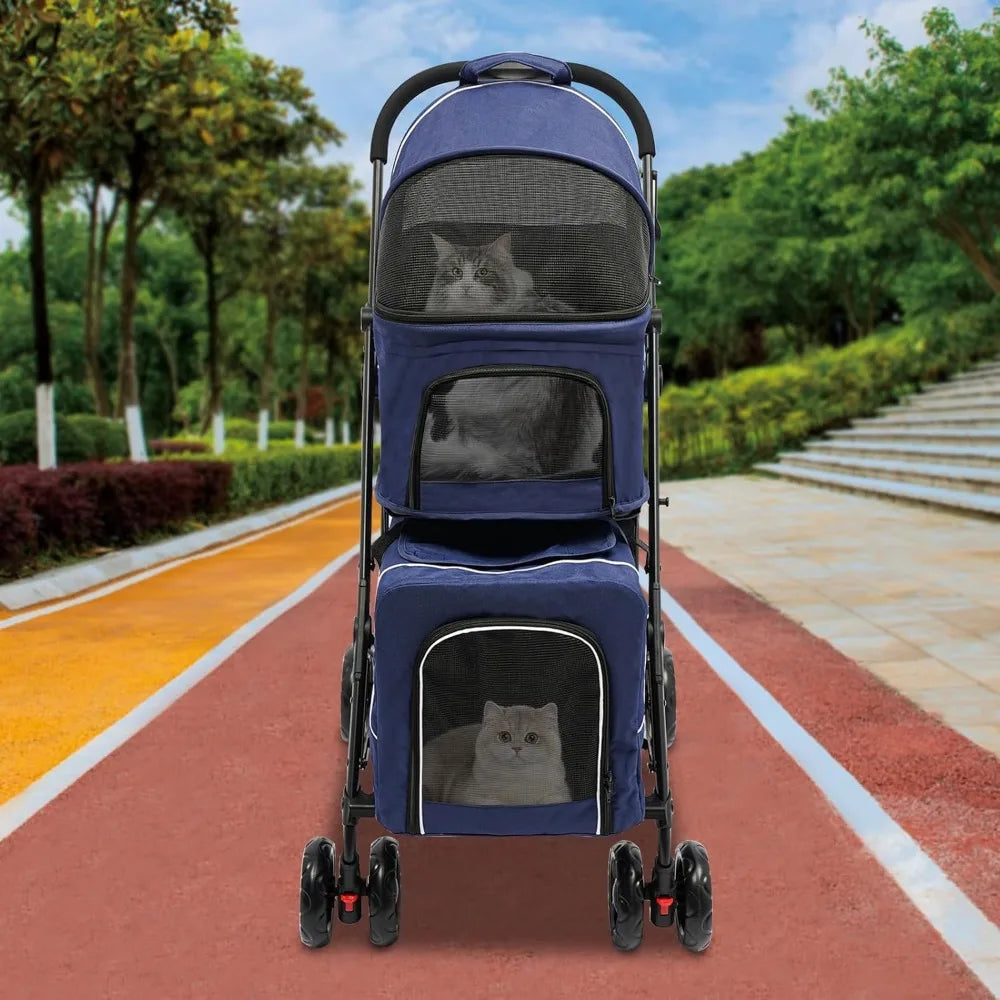 Folding Double Pet Jogging Stroller Detachable Pet Stroller with 6 Universal Wheels Lockable Pet Stroller with Cup Holder for Small to Medium Breeds