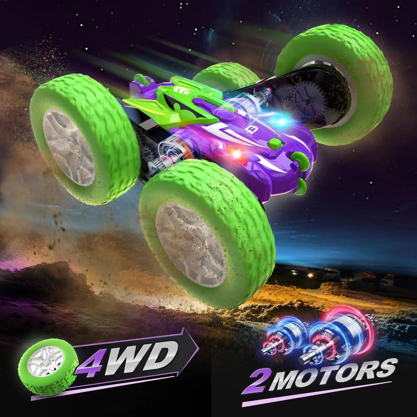 DEERC DE87 4WD Off Road RC Car with 360 Degree Rotation LED Lights Stunt Crawler for Kids