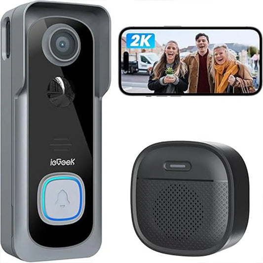 IeGeeK 2K Doorbell Camera Wireless AI PIR Motion Detection