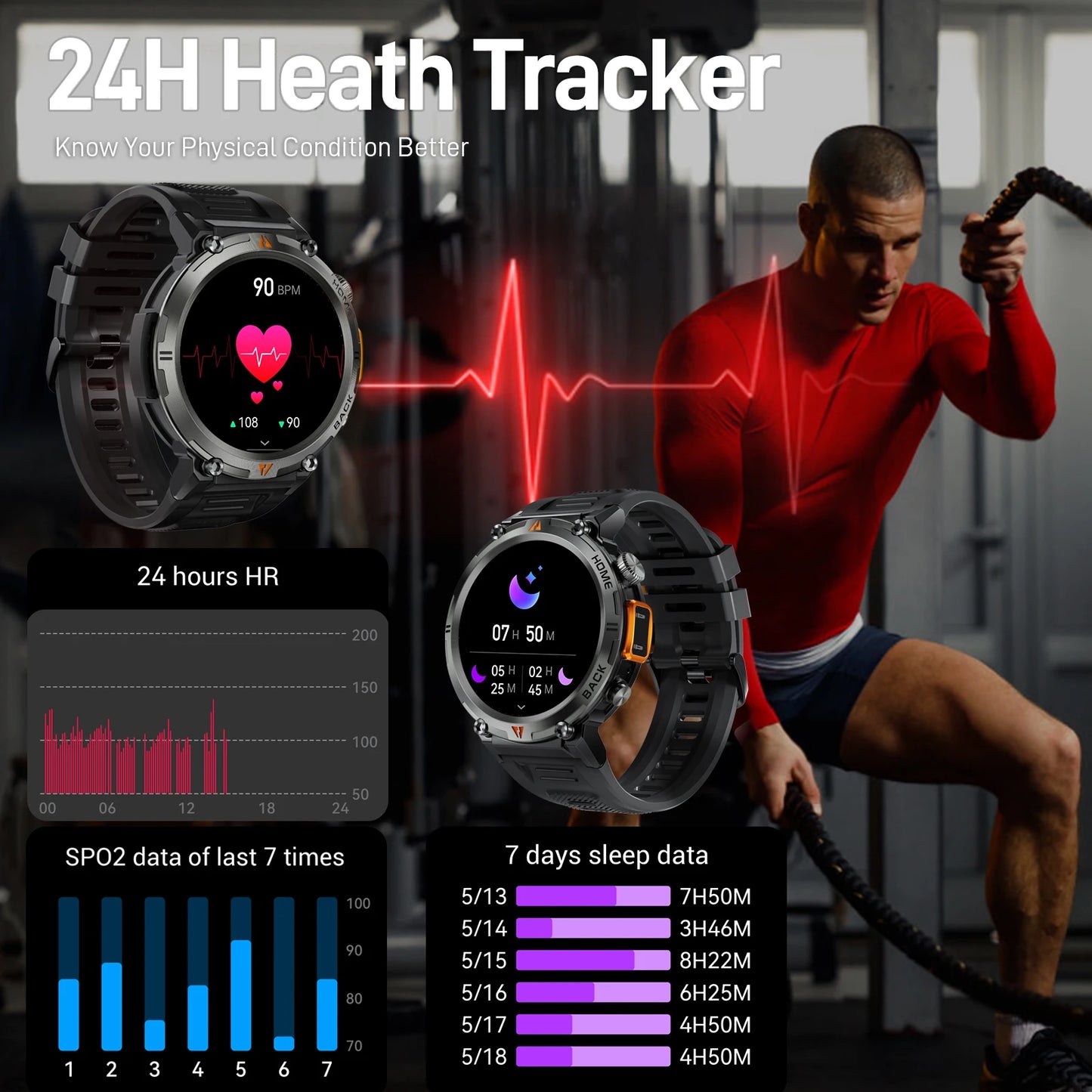 EIGIIS KE3 Bluetooth Call Smart Watch for Men Health Monitor