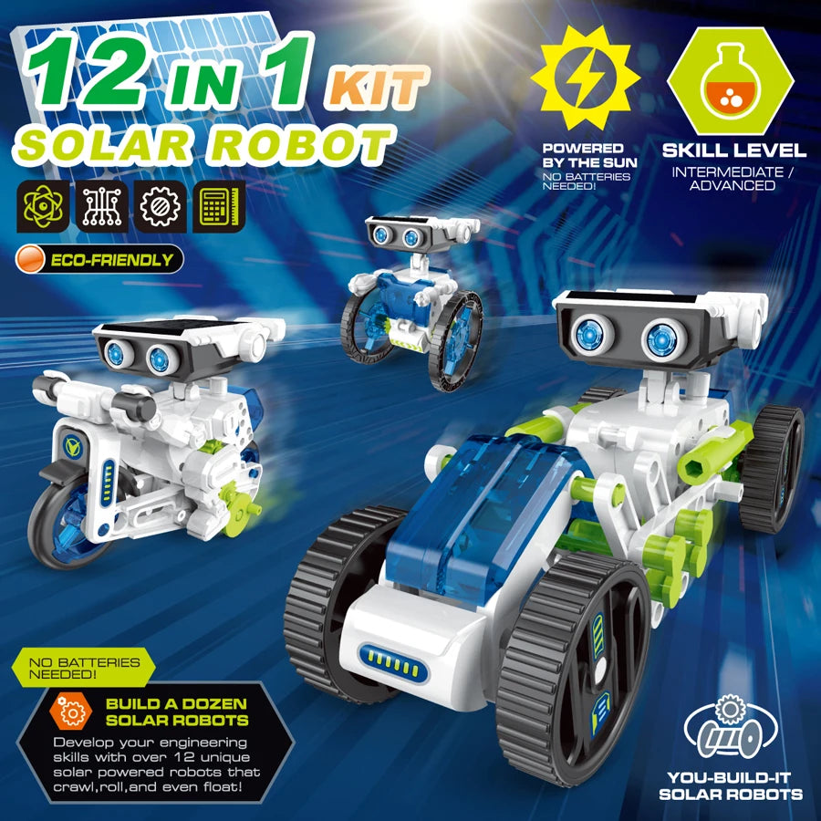 12 In 1 Solar Robot Toy Science Experiment DIY Building Learning Tool Education Robots Kit for Kids