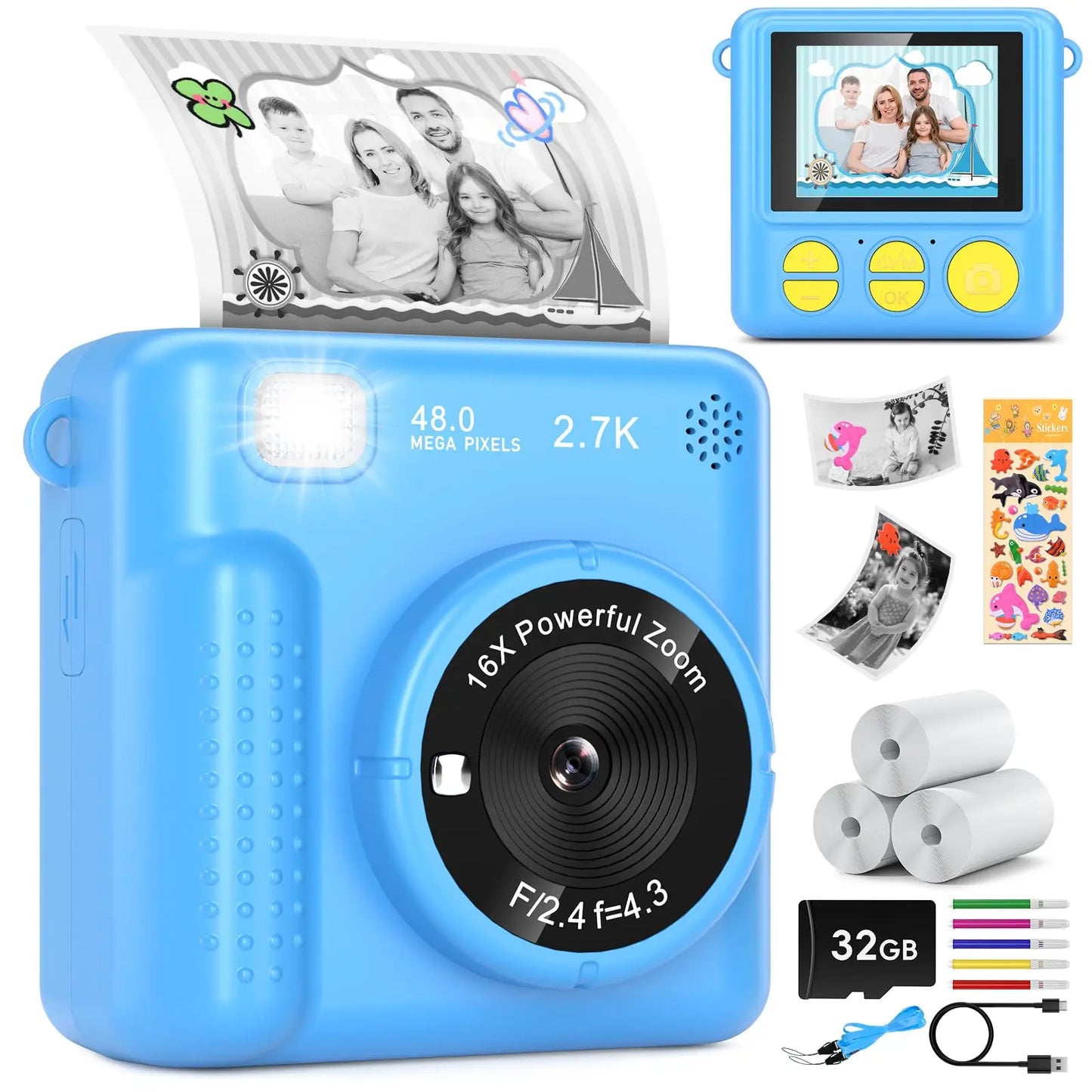 Portable Travel Camera For Kids With Instant Printing