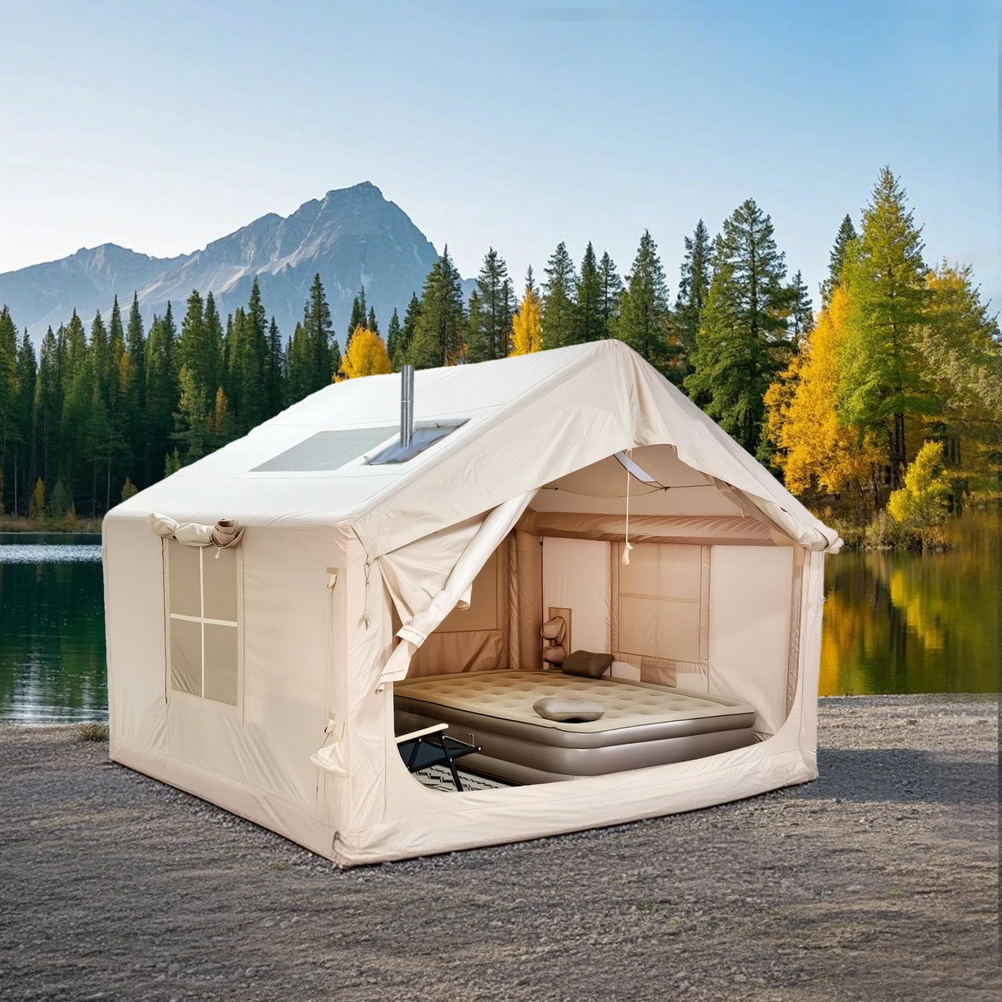 6 to 8 People Inflatable Waterproof Tent House for Camping and Glamping Easy Setup 4 Season Blow Up Tent