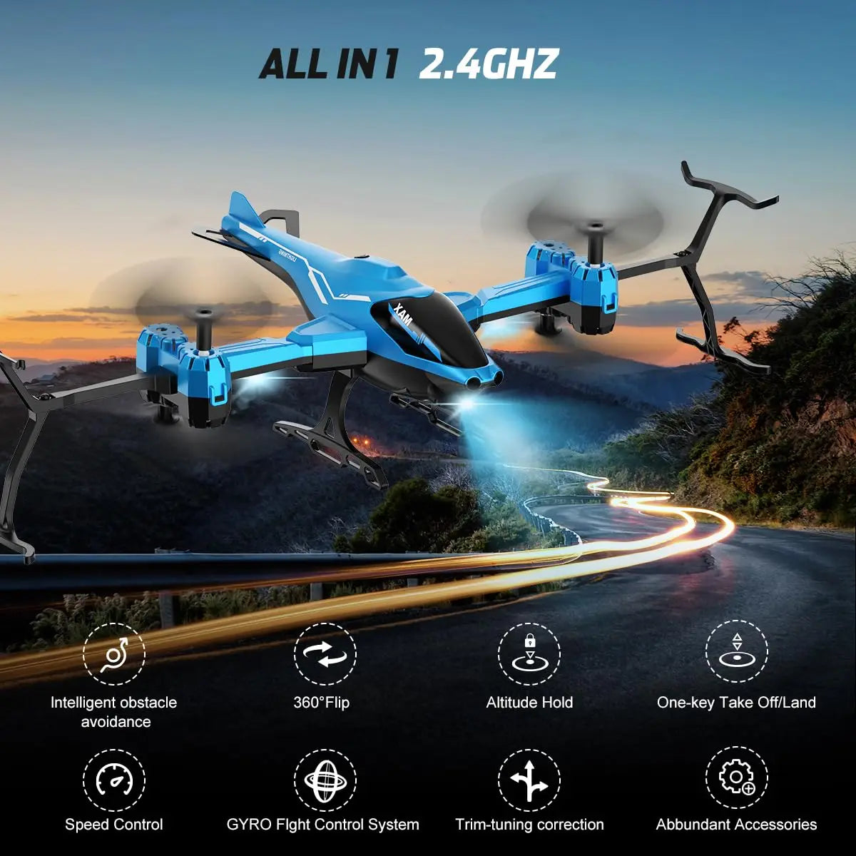 Vatos Super Function All in One Remote Control 2.4G RC Helicopter with 360 Degree Flip and Obstacle Avoidance LED Light Gift for Kids and Adults