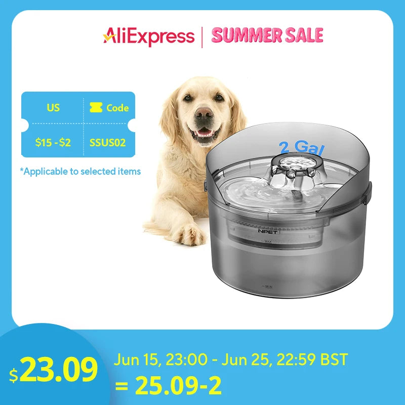 NPET 2 Gallon Dog Water Fountain With Splatter Guard