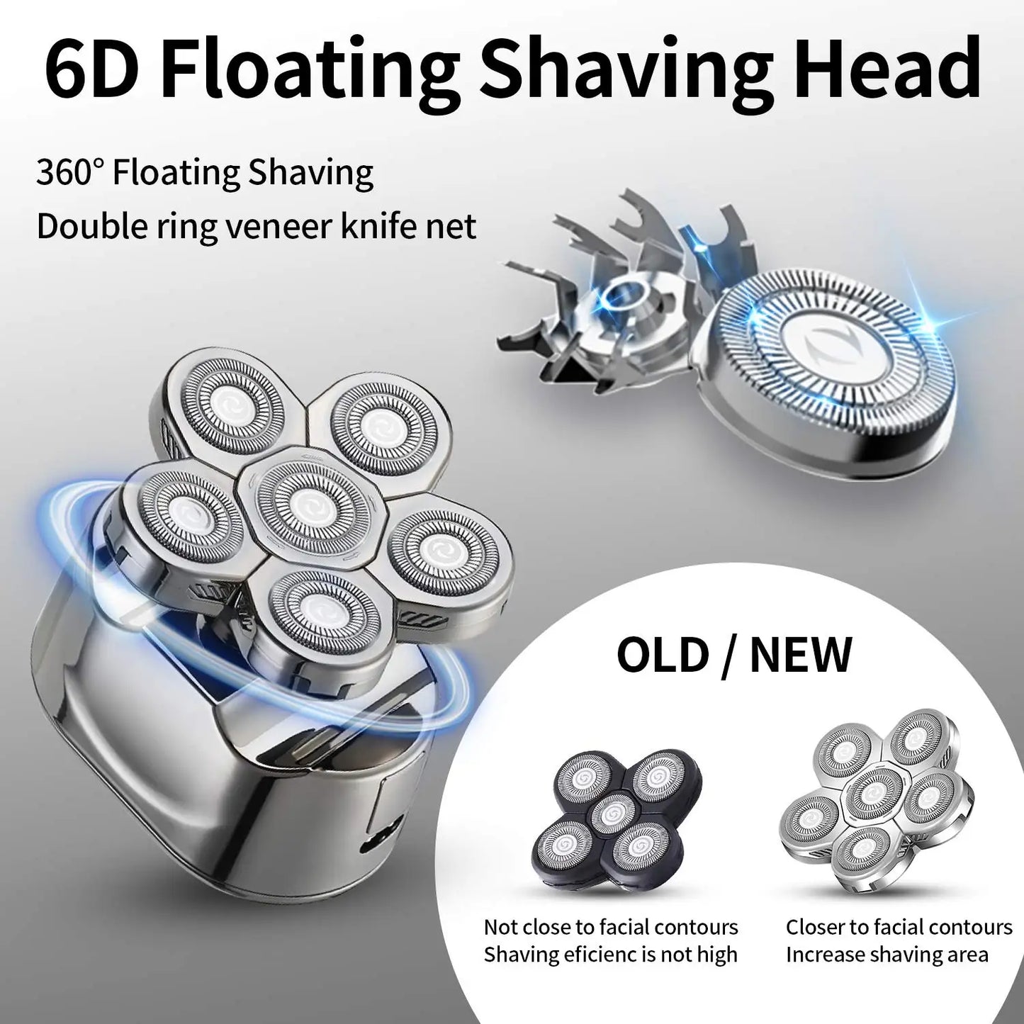 5 In 1 Electric Shaver for Men 7D Independently Floating Head Waterproof Electric Razor with Digital Display and Multifunction Hair Trimmer