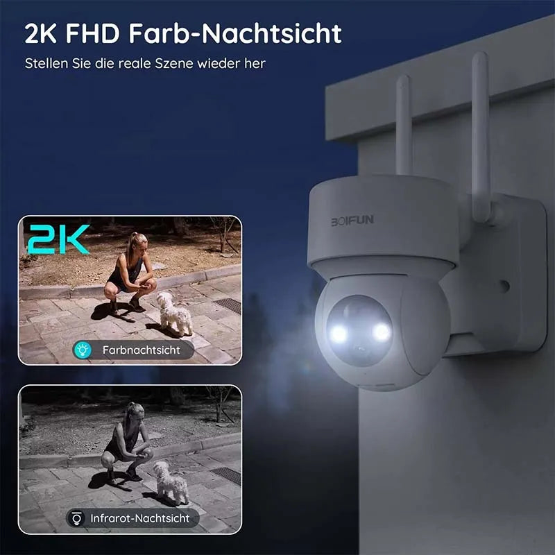 BOIFUN 2K WiFi Outdoor Security Camera With Solar Panel