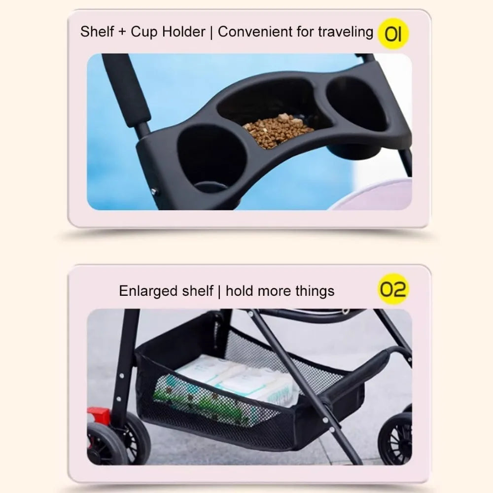 Folding Pet Stroller for Dogs with Detachable Carrier Portable Dog Travel Stroller Universal Design Gray