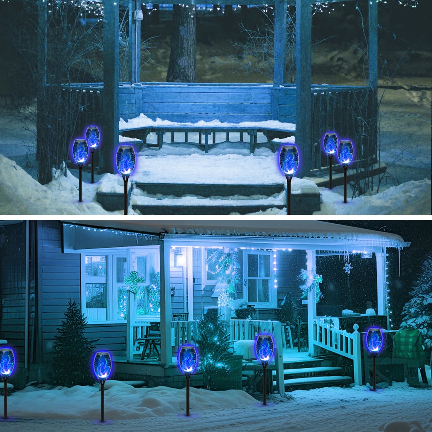 Blue Solar Torch Lights 8 Pack Outdoor Waterproof Decor