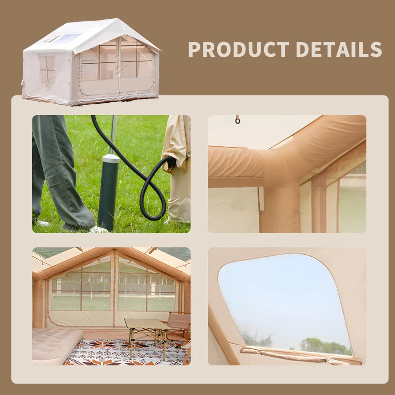 6 to 8 People Inflatable Waterproof Tent House for Camping and Glamping Easy Setup 4 Season Blow Up Tent