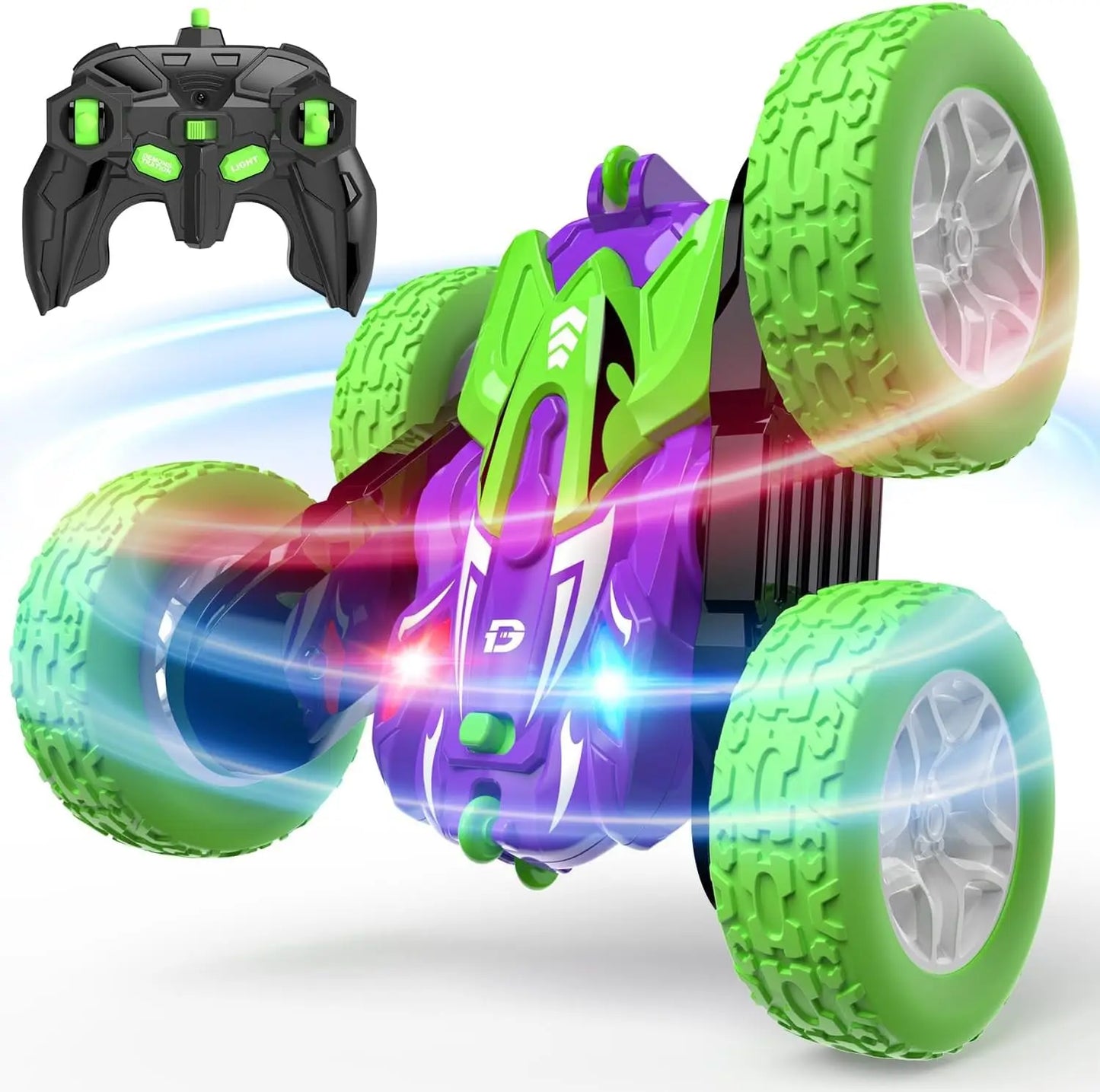 DEERC DE87 4WD Off Road RC Car with 360 Degree Rotation LED Lights Stunt Crawler for Kids