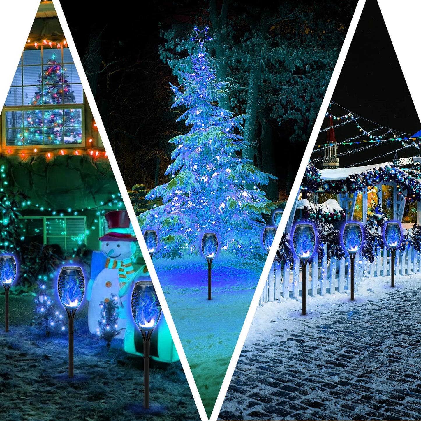 Blue Solar Torch Lights 8 Pack Outdoor Waterproof Decor