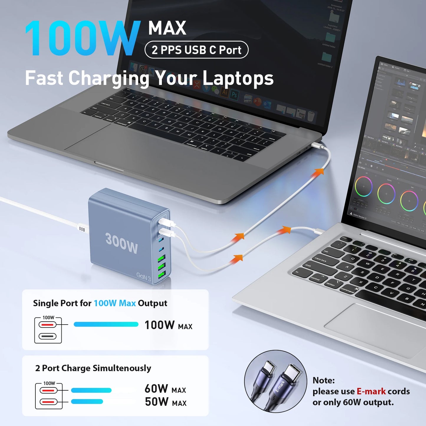 USB C Fast Charger 300W 7 Port Hub PD PPS Laptop Charger