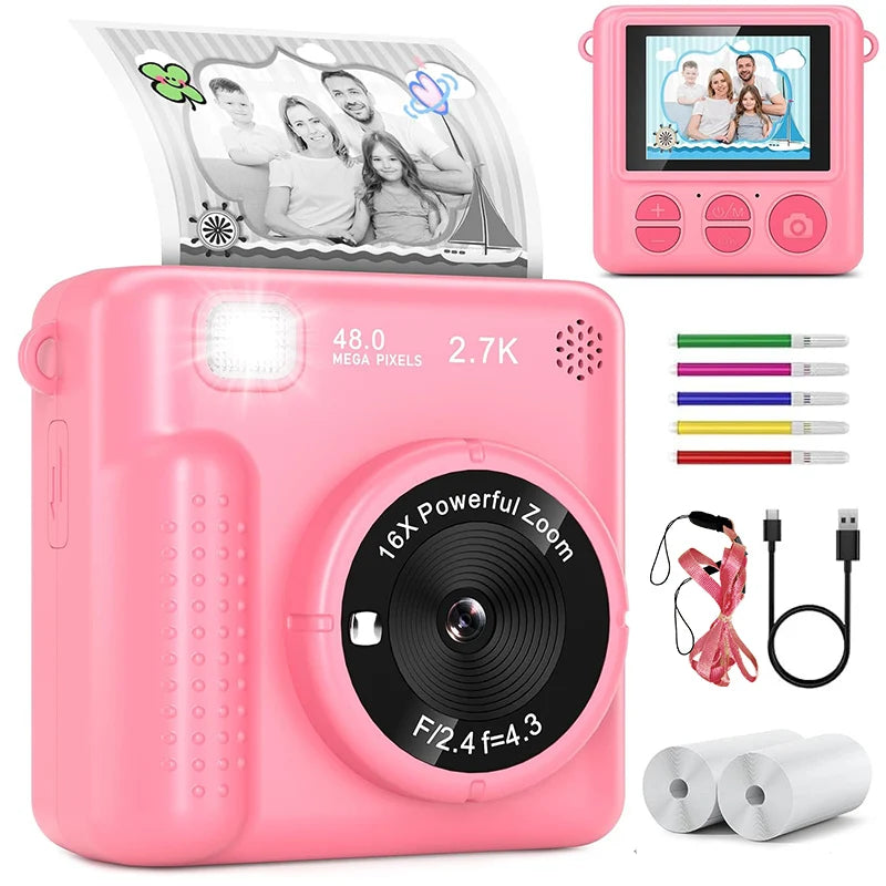 Portable Travel Camera For Kids With Instant Printing