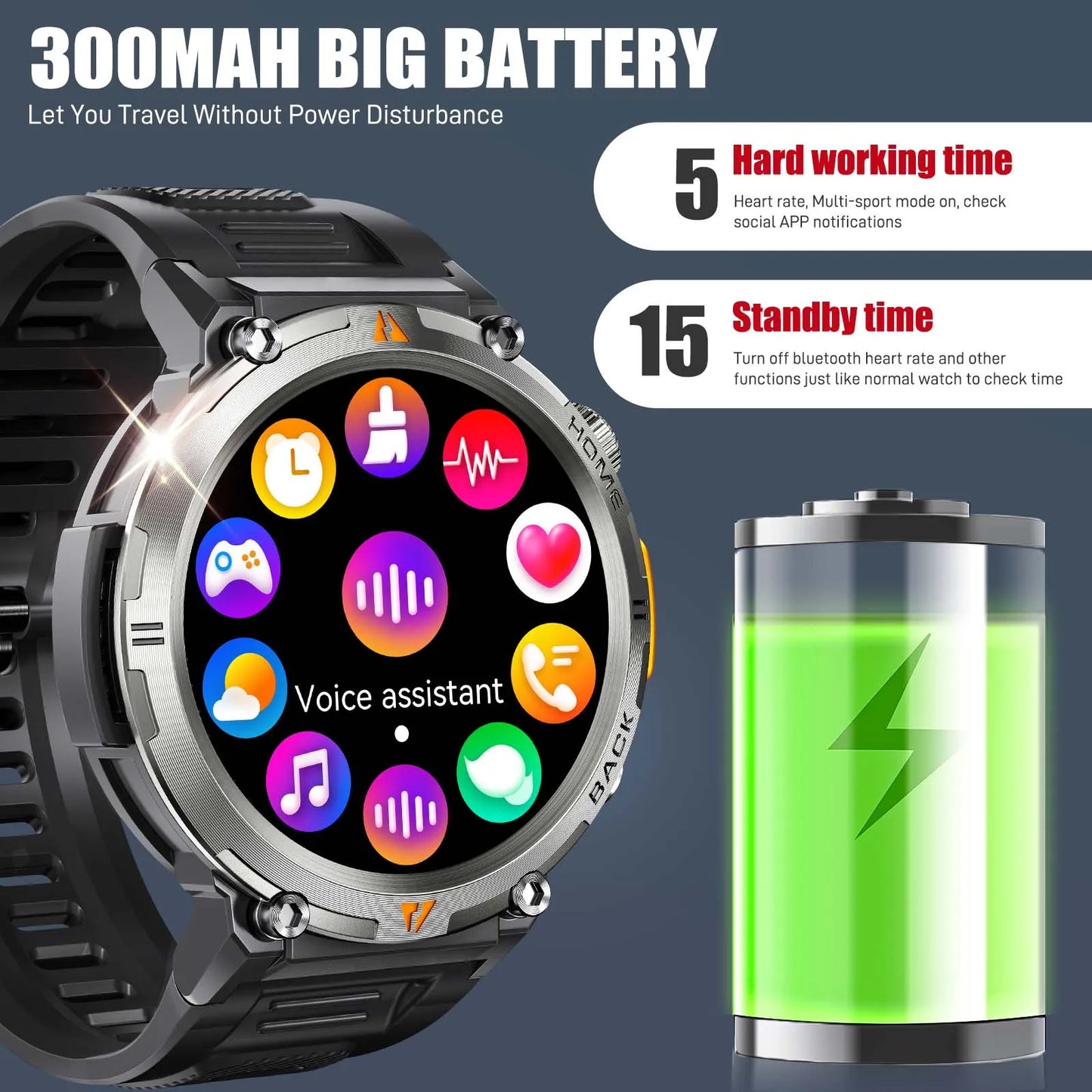 EIGIIS KE3 Bluetooth Call Smart Watch for Men Health Monitor