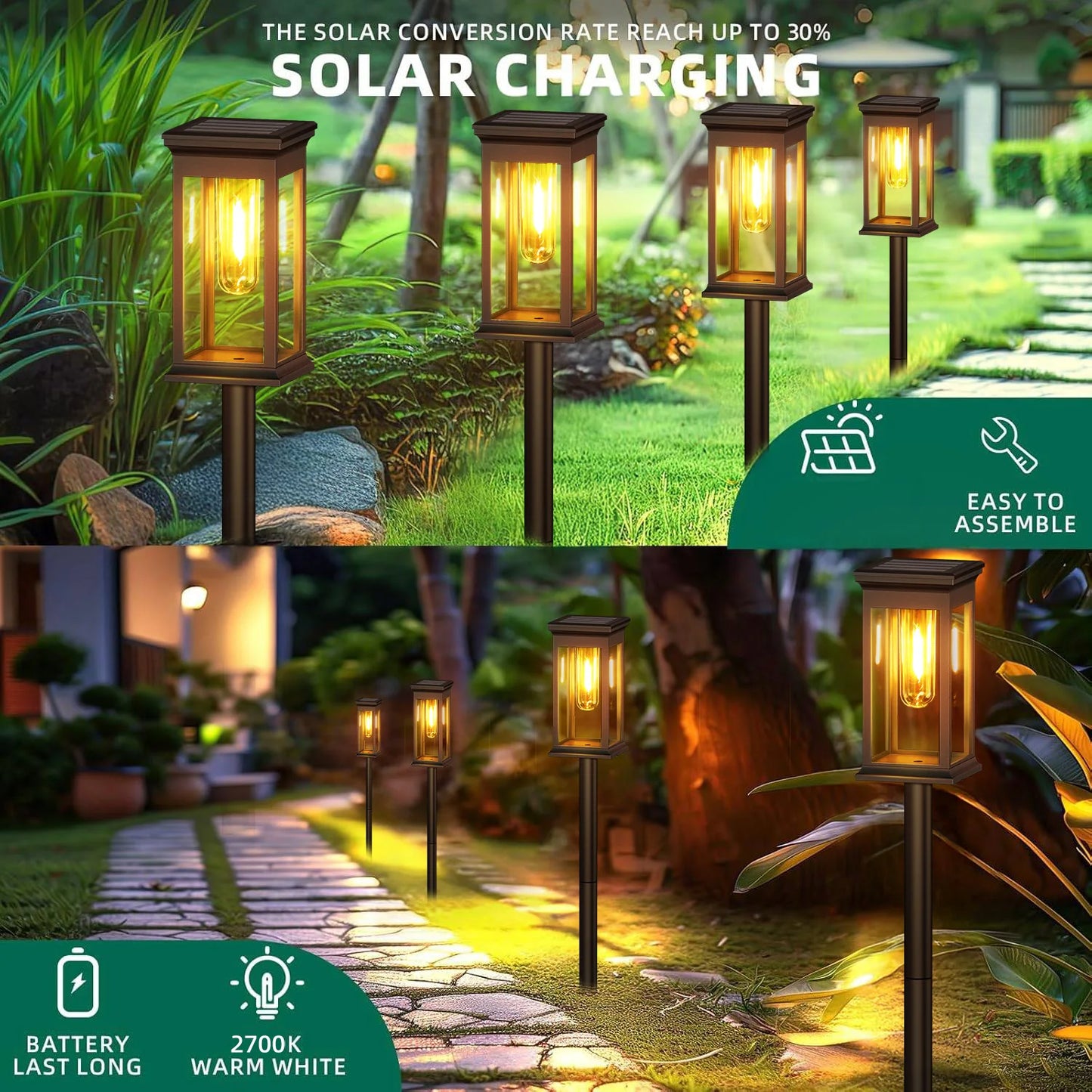 Solar Lights 2700K Warm White For Yard Walkway Pack