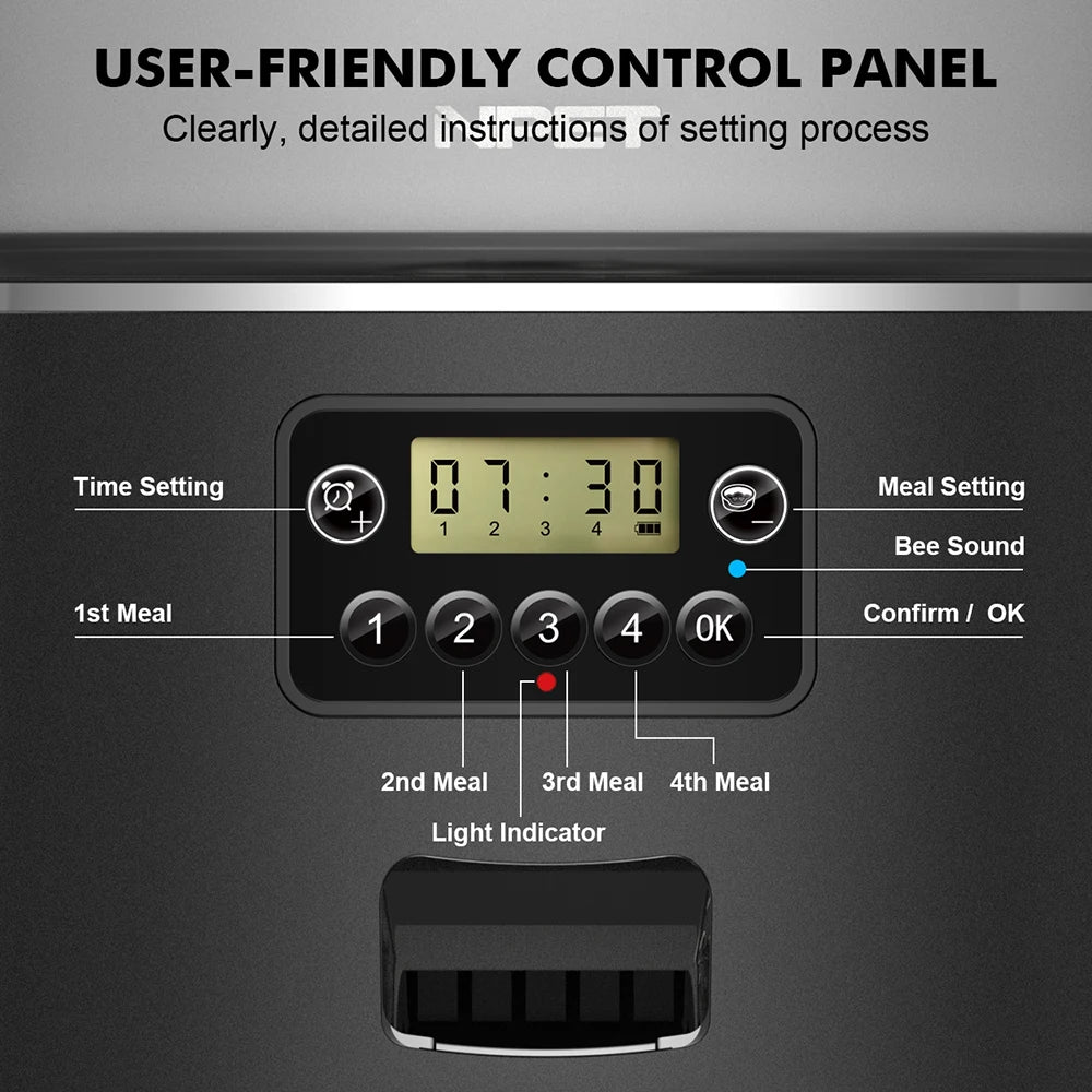 NPET 4L Automatic Smart Pet Feeder for Cats and Dogs Multiple Pets with Stainless Steel Bowl Customized Healthy Food 1 to 9 Portions