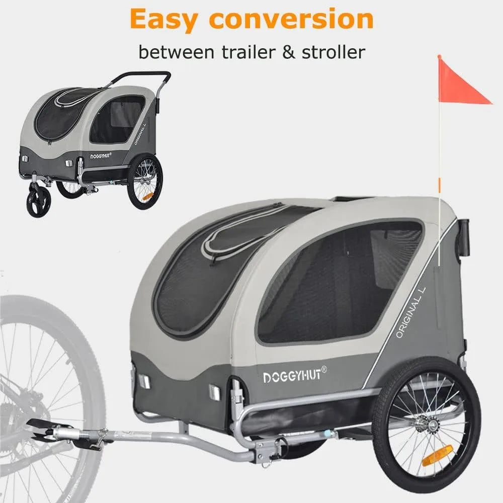 Original Large Pet Bike Trailer and Stroller 2 in 1 for Dogs up to 78 Pounds with Parking Brakes Easy Folding Cart Frame and Quick Release Wheel