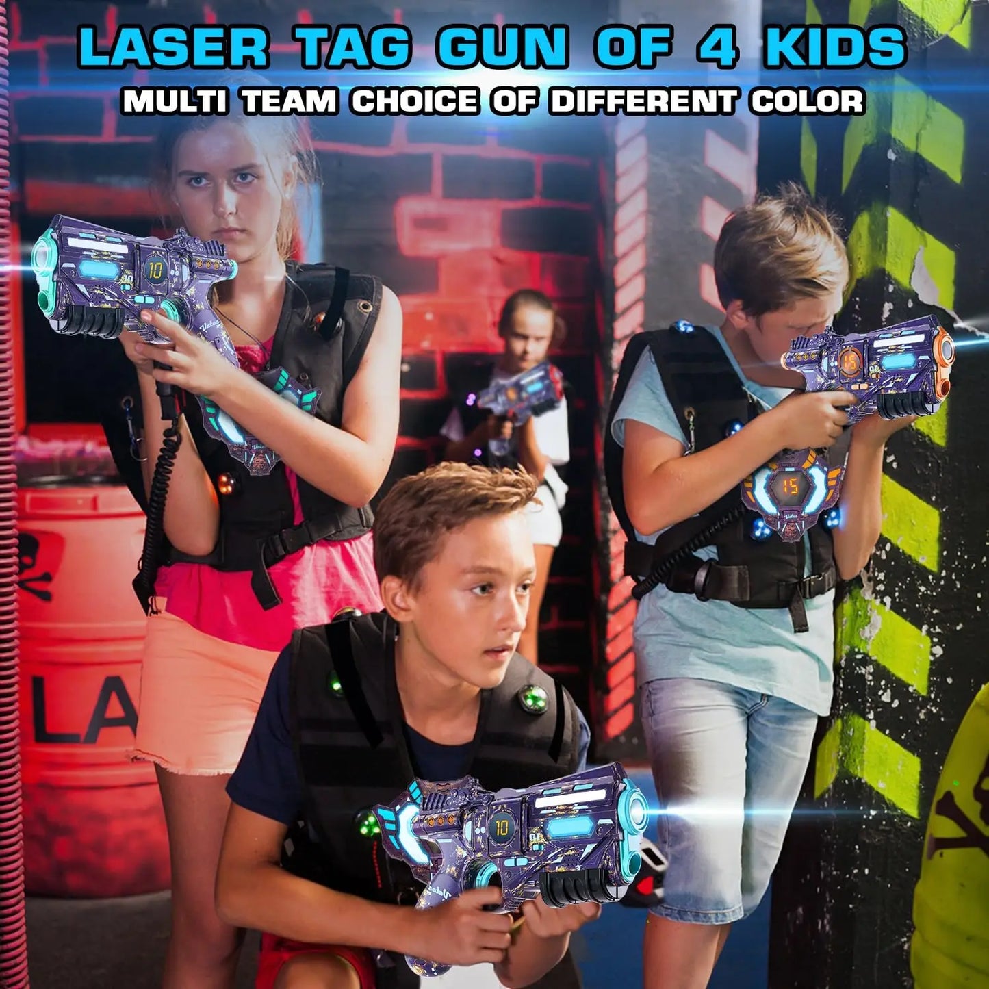 Vatos Rechargeable Health Value Data Sync Laser Tag Gun Infrared Laser Tag Set with 4 Vests and Glowing Lights for Adults