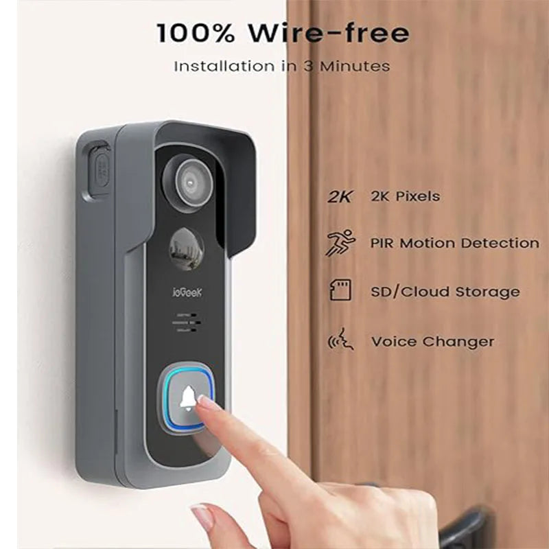 IeGeeK 2K Doorbell Camera Wireless AI PIR Motion Detection