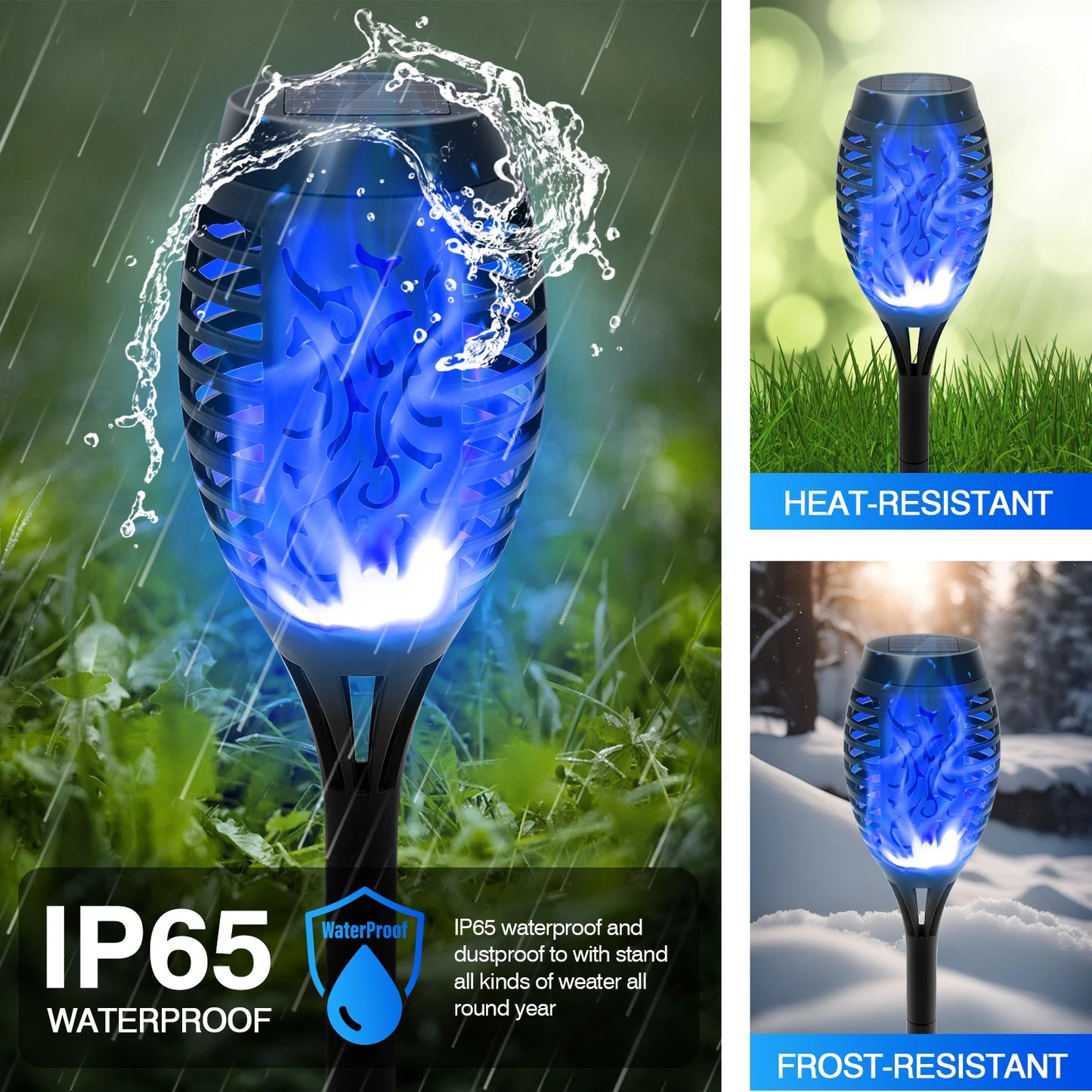 Blue Solar Torch Lights 8 Pack Outdoor Waterproof Decor