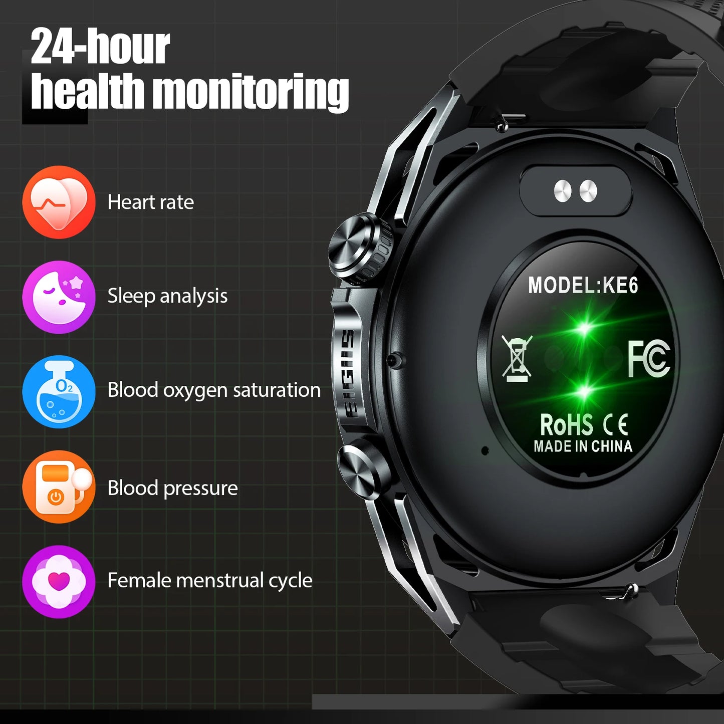 EIGIIS KE6 Smart Watch 1.43 Inch AMOLED Black IP68