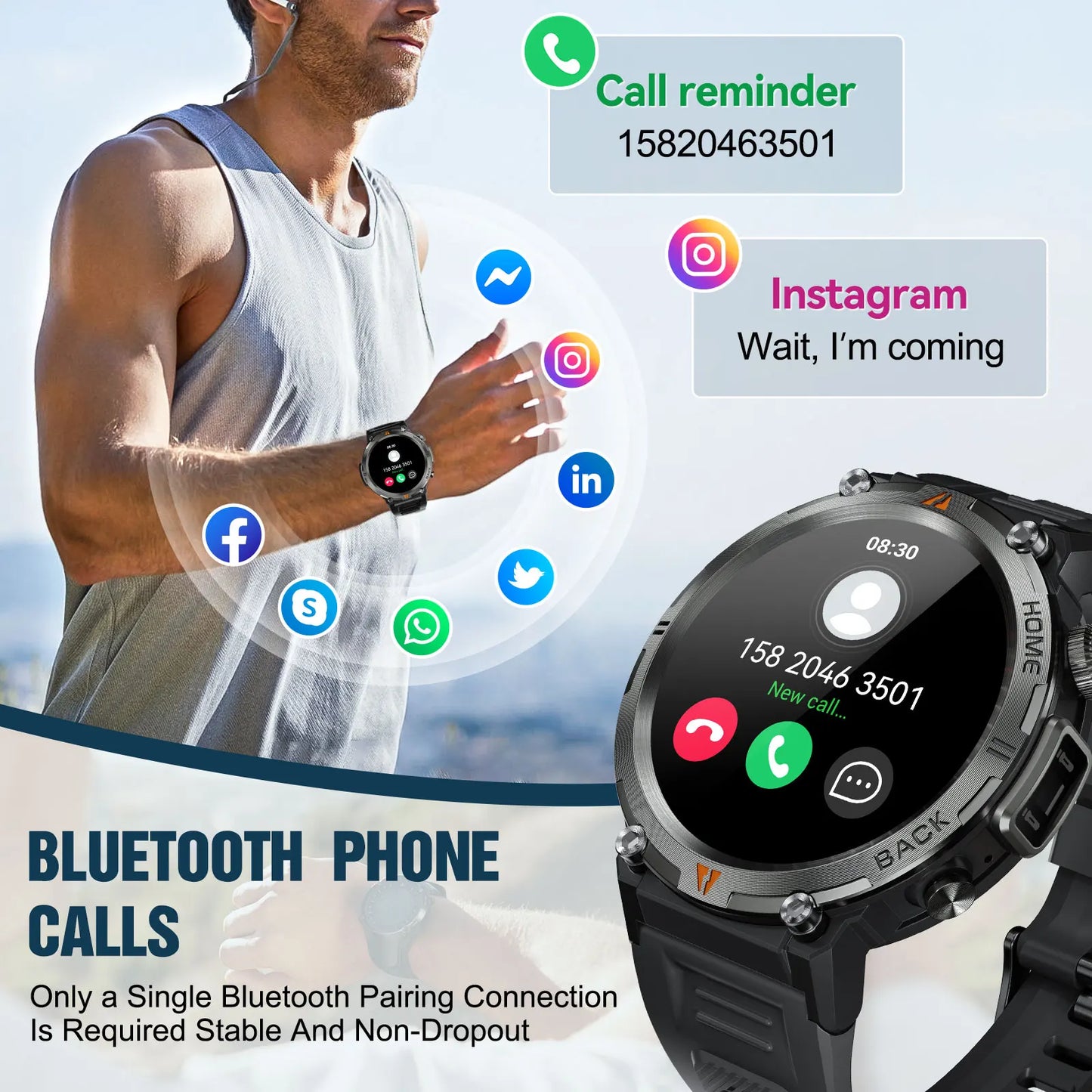 EIGIIS KE3 Bluetooth Call Smart Watch for Men Health Monitor