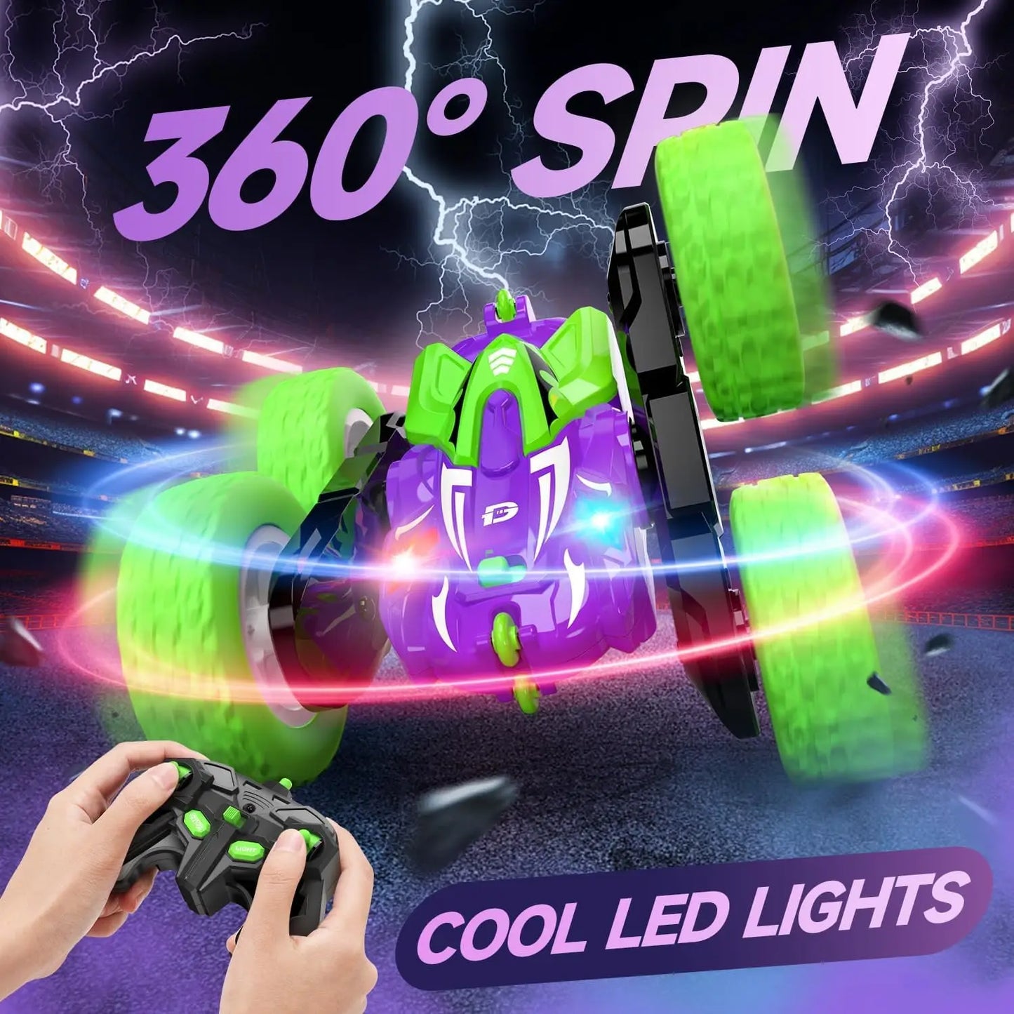 DEERC DE87 4WD Off Road RC Car with 360 Degree Rotation LED Lights Stunt Crawler for Kids