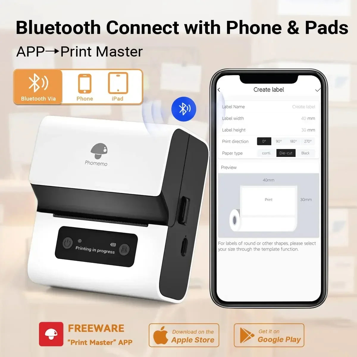 Phomemo M221 Portable Mini Label Maker 75mm Thermal Printer