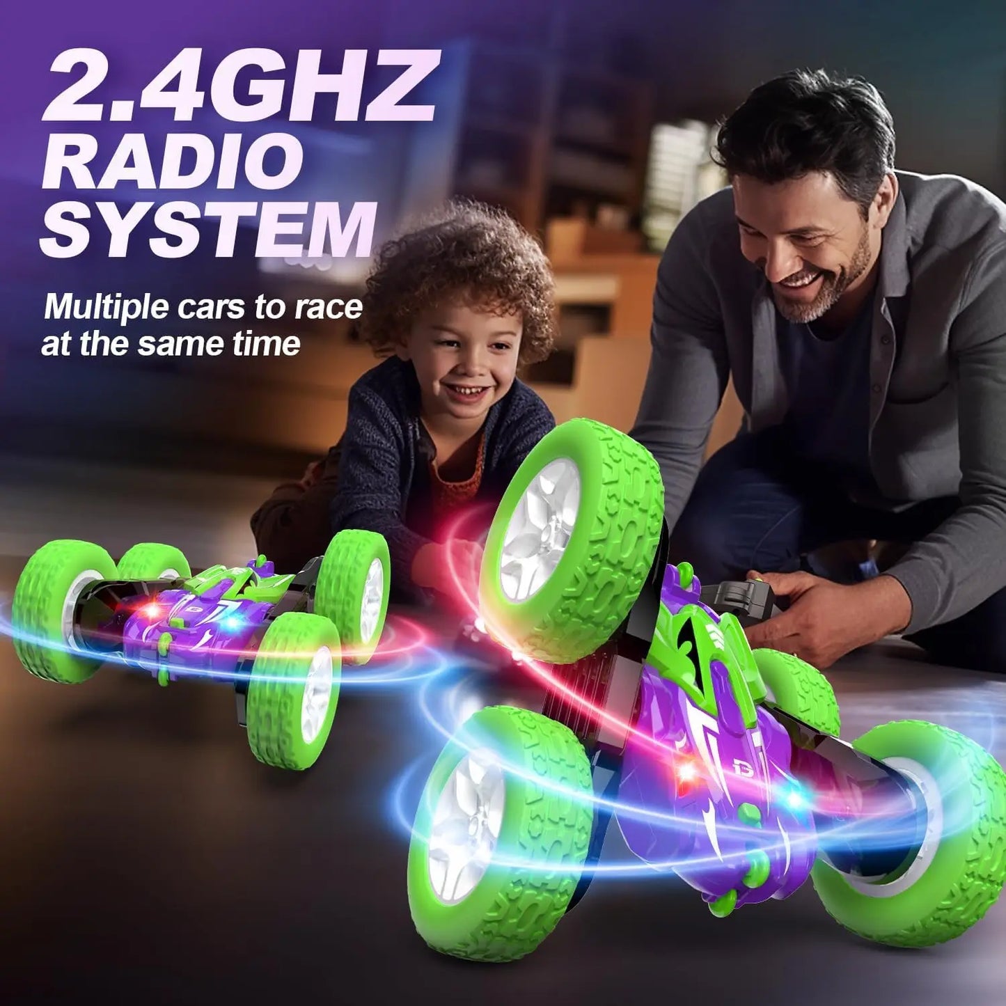 DEERC DE87 4WD Off Road RC Car with 360 Degree Rotation LED Lights Stunt Crawler for Kids