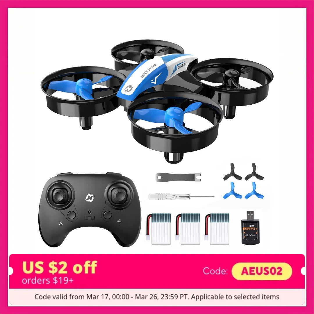 Holy Stone Mini Drone for Kids Beginners RC Nano Quad Indoor Hover 3D Flips Headless 3 Batteries Gift for Boys Girls Blue